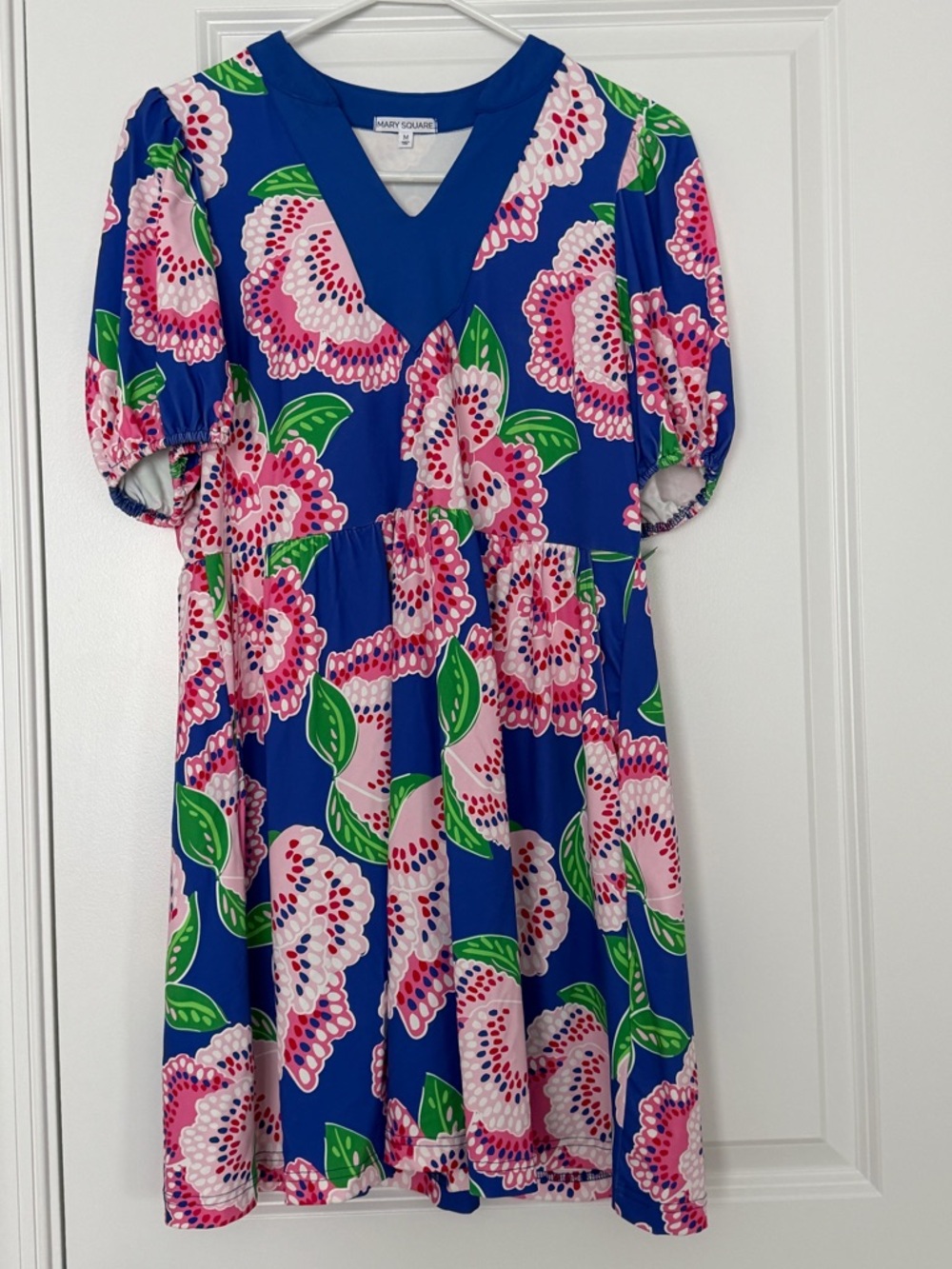 Mary Square Riley Midi Dress Petal Tango Blue Floral Medium Kentucky Derby Dress